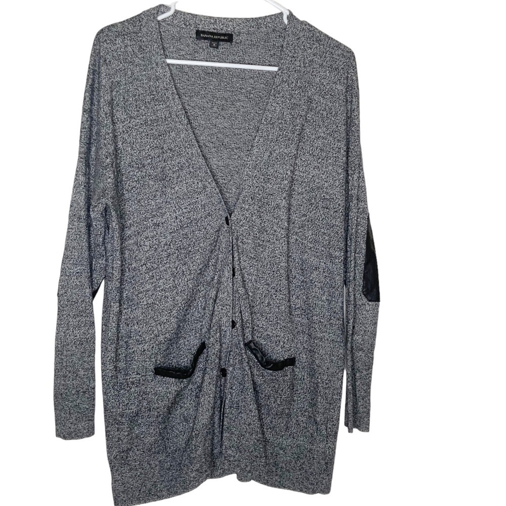 BANANA Republic long cardigan with faux leather details. Size S